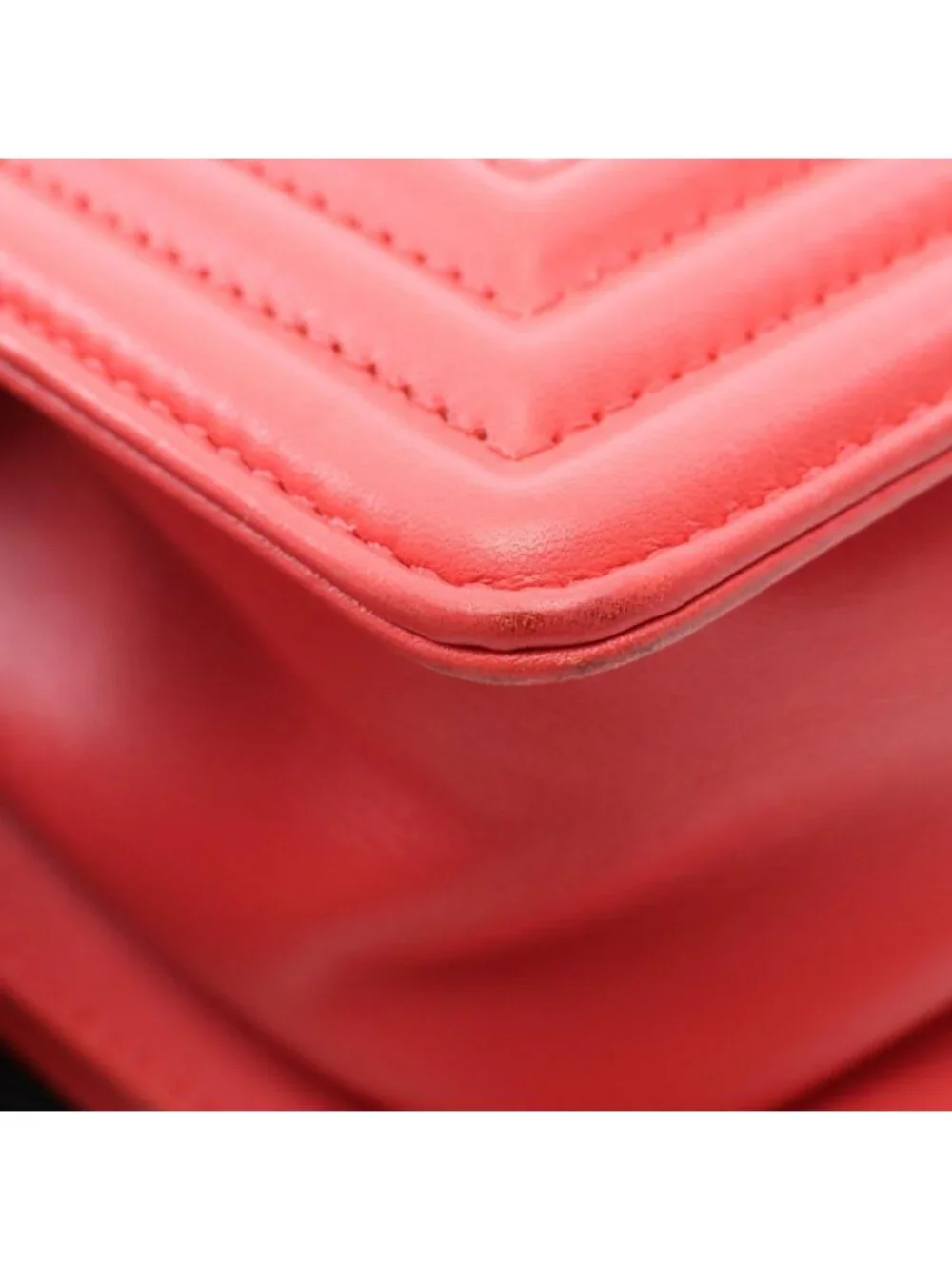 Chanel Shoulder Bag Boy Small Coral Pink White Fabric Leather Boy Stitch Pearl